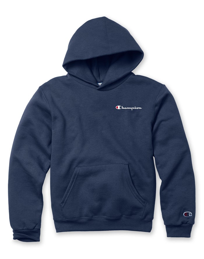 Champion Boys Hoodie NZ - Double Dry Script Logo Navy ( 2097-BCLRF )